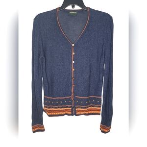 Bushwacker Beaded V Neck Button Down Bohemian Cardigan Size Large